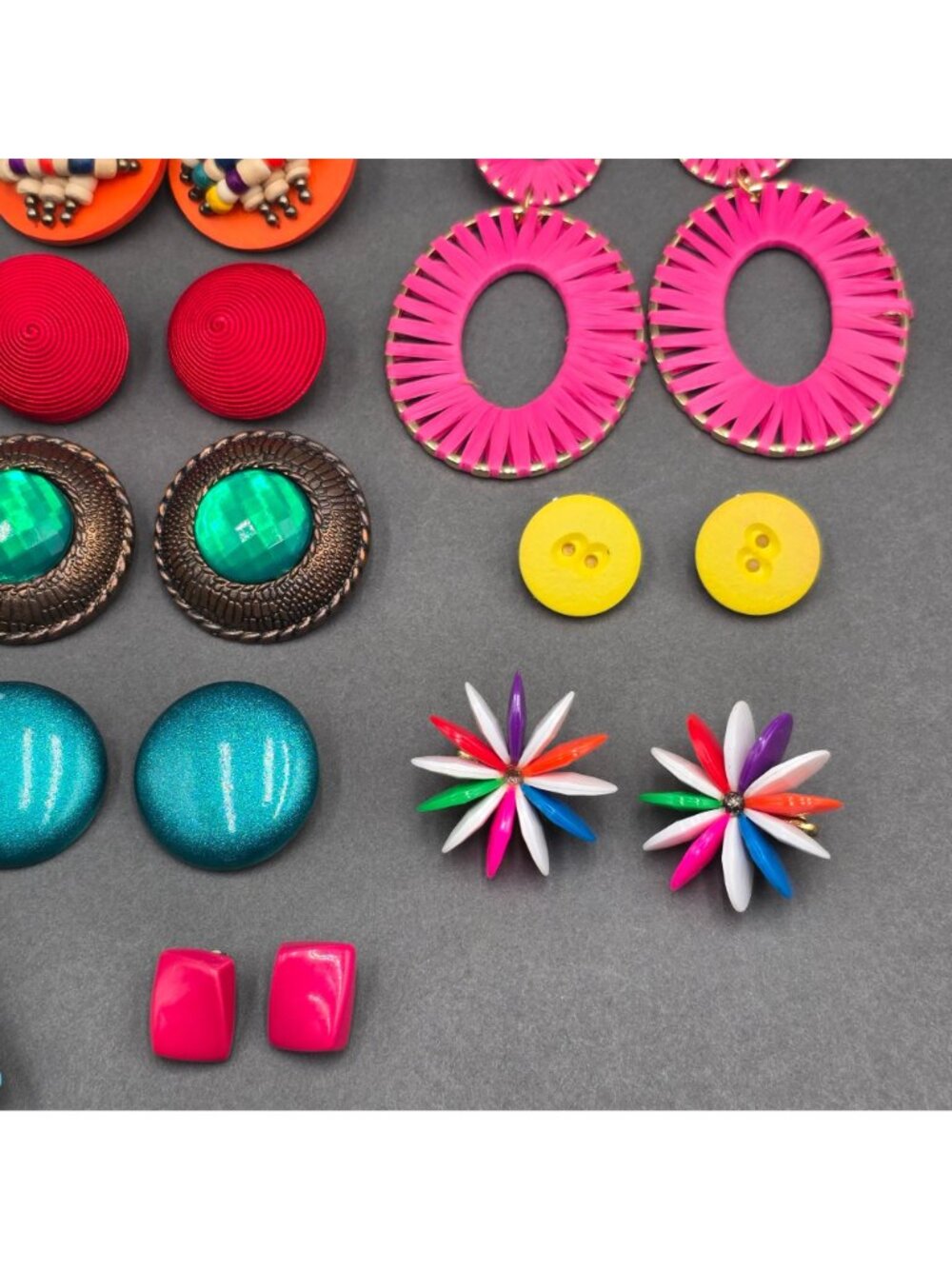 VTG 80s Clip On Earring Lot Bold Bright Mod Boho Lucite Neon 18pc - Picture 2 of 10